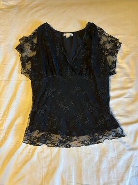 Black Lace Deep V-Neck Top